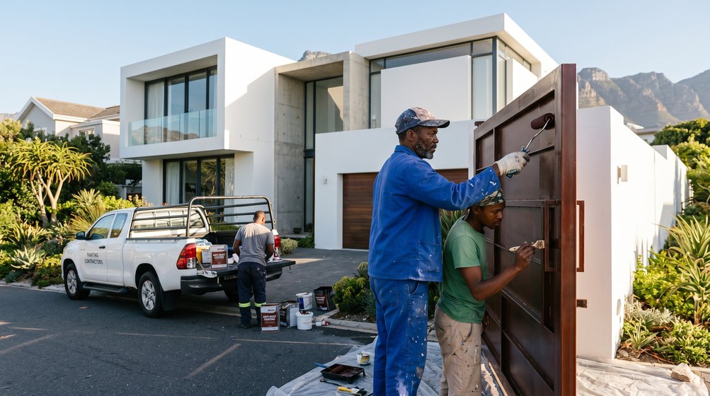 Professional anti-rust coating team applying rust protection to a metal gate in Stellenberg