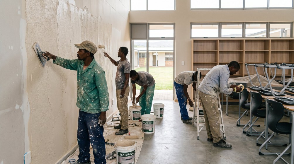 Textured exterior coating being applied in Loevenstein